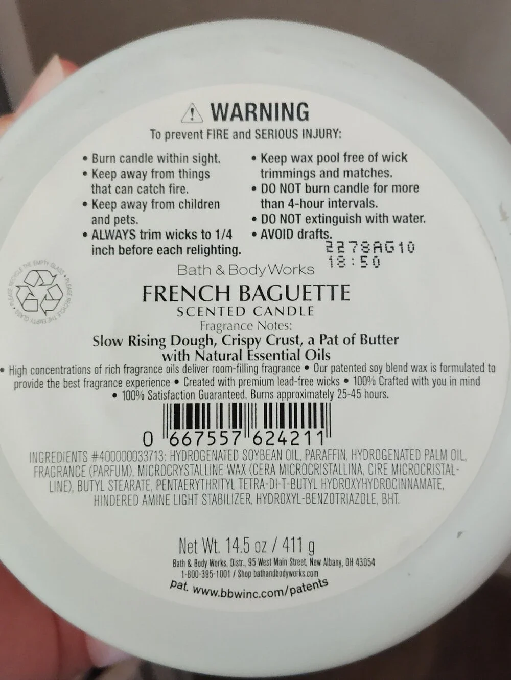Rare New Bath & Body Works French Baguette 3 Wick Scented Jar Candle